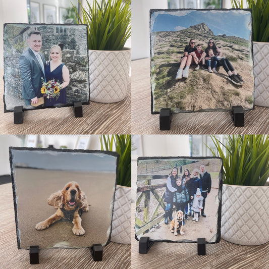 Personalised Upload Your Photo Square Rock Slate With Stands