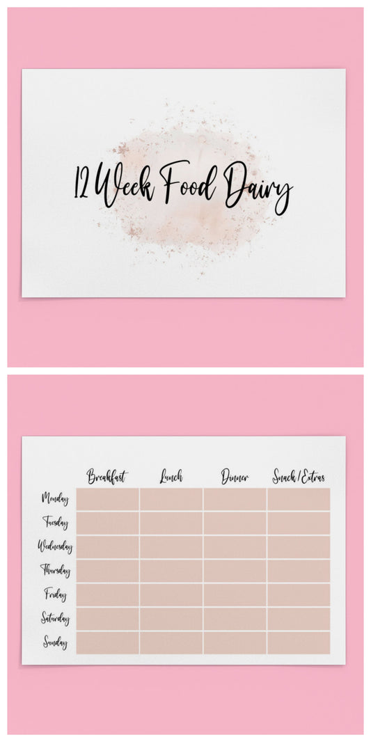 Binded Rose Gold Blush Pink Pretty A4 Weight Loss & Diet 12 Week Food Journal Diary