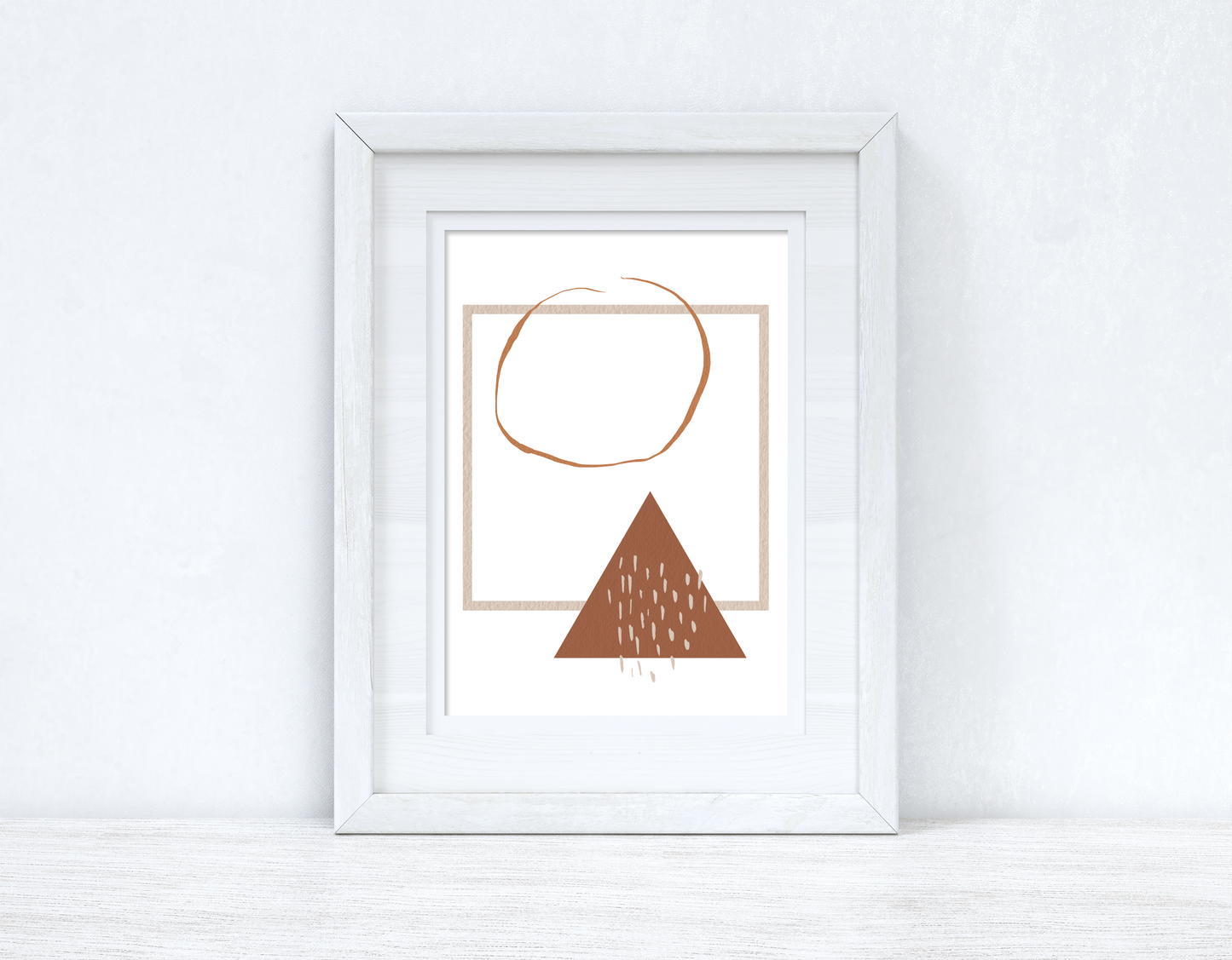 Beige & Terracotta Brown Abstract 3 Colour Shapes Home Wall Decor Print