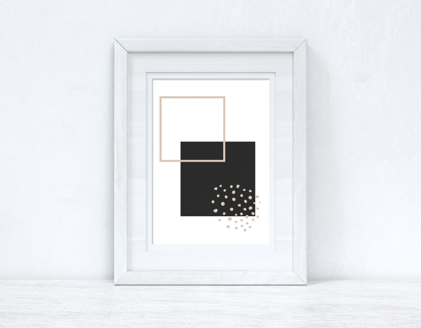 Beige & Black Abstract 5 Colour Shapes Home Wall Decor Print