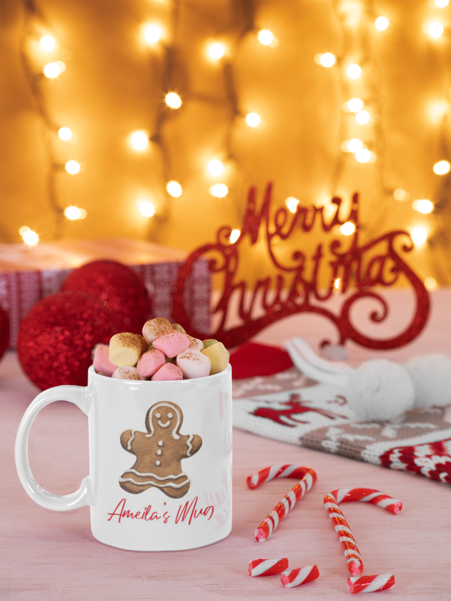 Personalised Wording Gingerbread Christmas Ceramic Mug