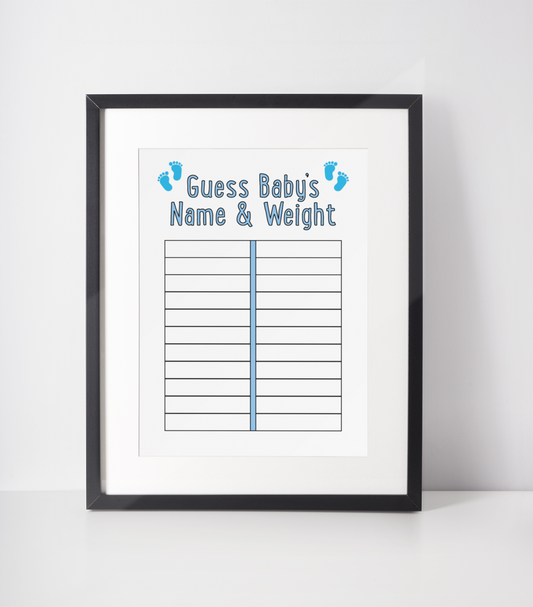 Guess Baby's Name & Weight Baby Shower Any Colour Decor Print