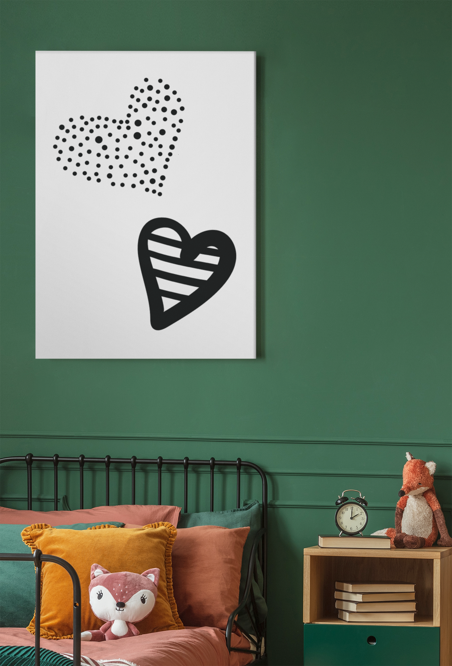 Hearts Black Monochrome Boho Children's Room Wall Bedroom Decor Print