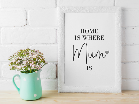 Home Is Where Mum Is Grey Heart Mothers Day 2022 Home Simple Room Wall Decor Print
