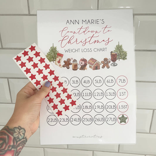 Personalised Name Countdown To Christmas A4 Weight Loss Chart Tracker Print - st. lb Units