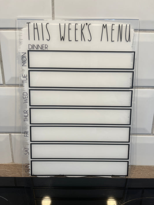This Week's Menu Food Meal Planner CAMI Painted A4 Clear Acrylic Wipeable Sign With Drywipe Pen