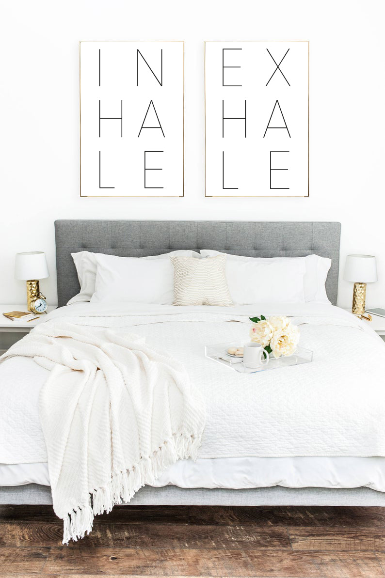 NEW Inhale Exhale Set Of 2 Bedroom Simple Wall Decor Prints