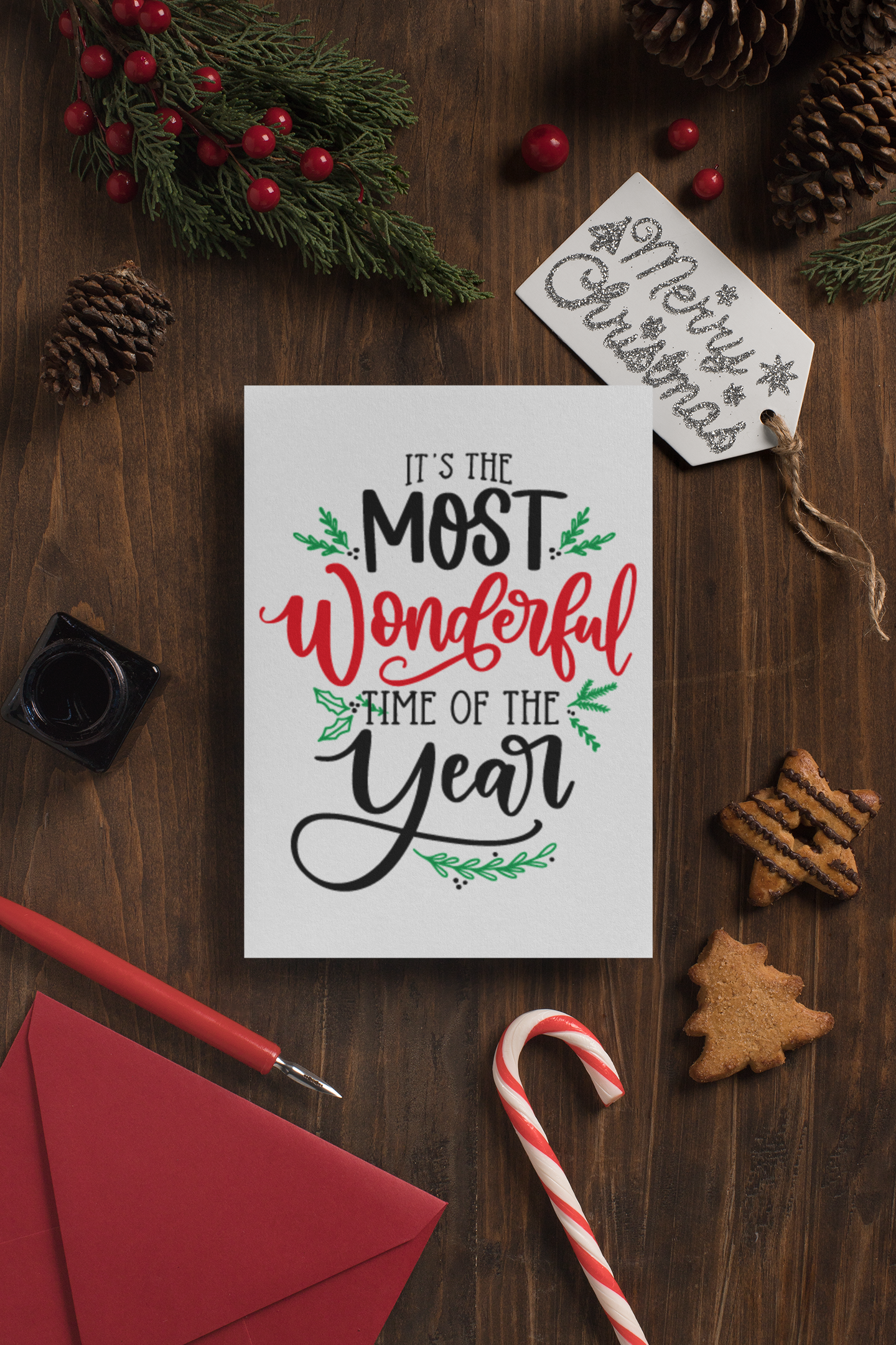 Its The Most Wonderful Time Of The Year Christmas Seasonal Hammered Card & Envelope