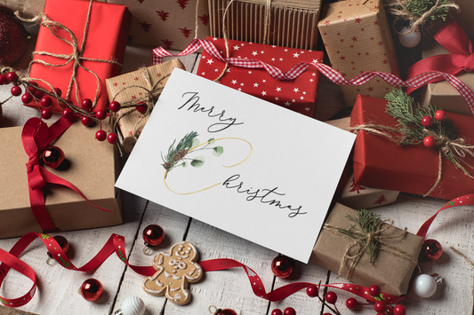 Merry Christmas Gold Acorn Seasonal Hammered Card & Envelope