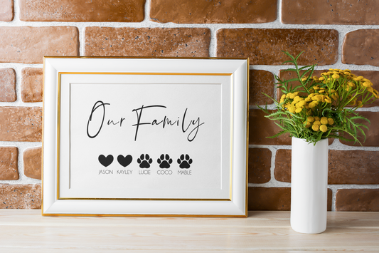 Our Family Personalised Pets Names Animal Wall Decor Simple Print