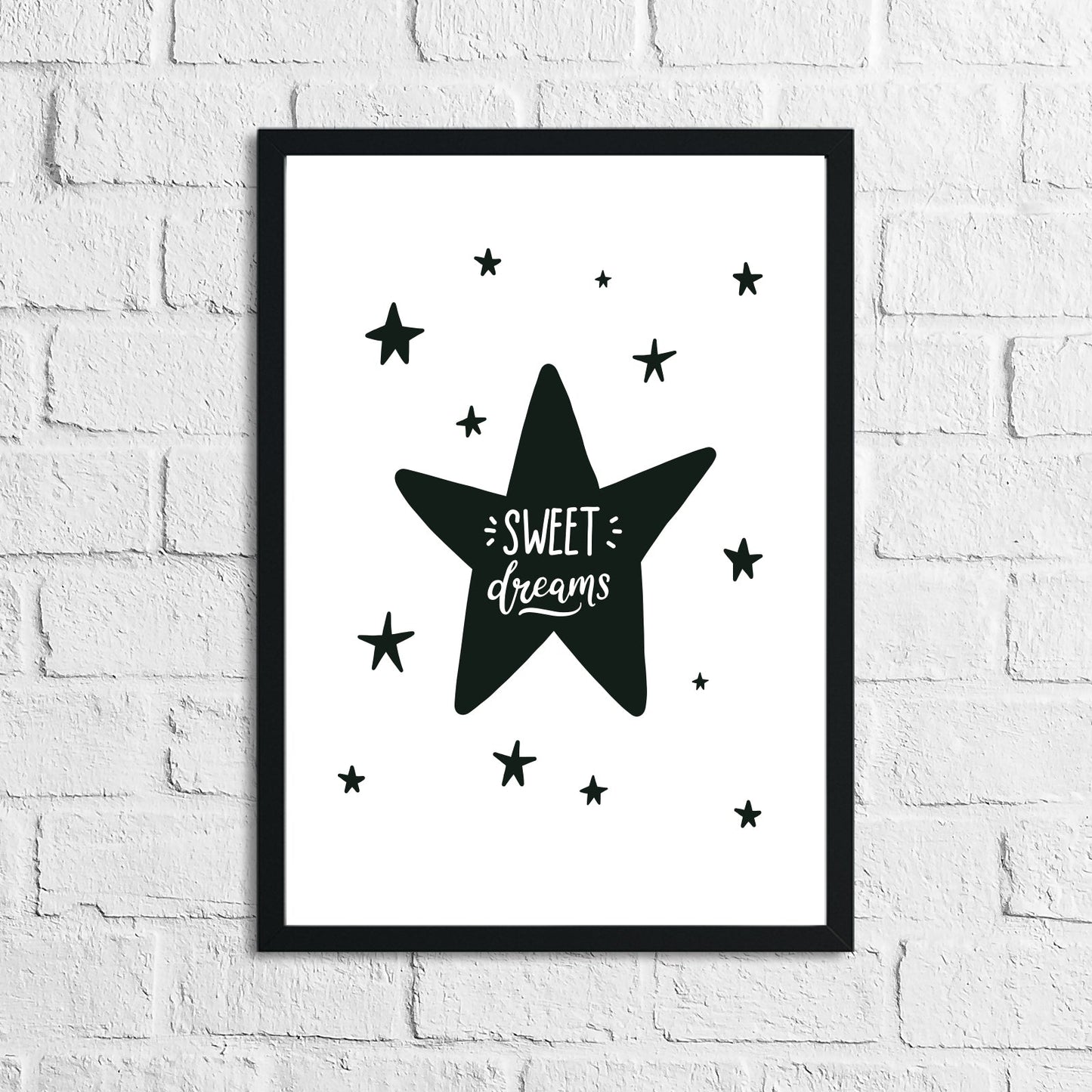 Scandinavian Sweet Dreams Black Star Children's Nursery Bedroom Wall Decor Print