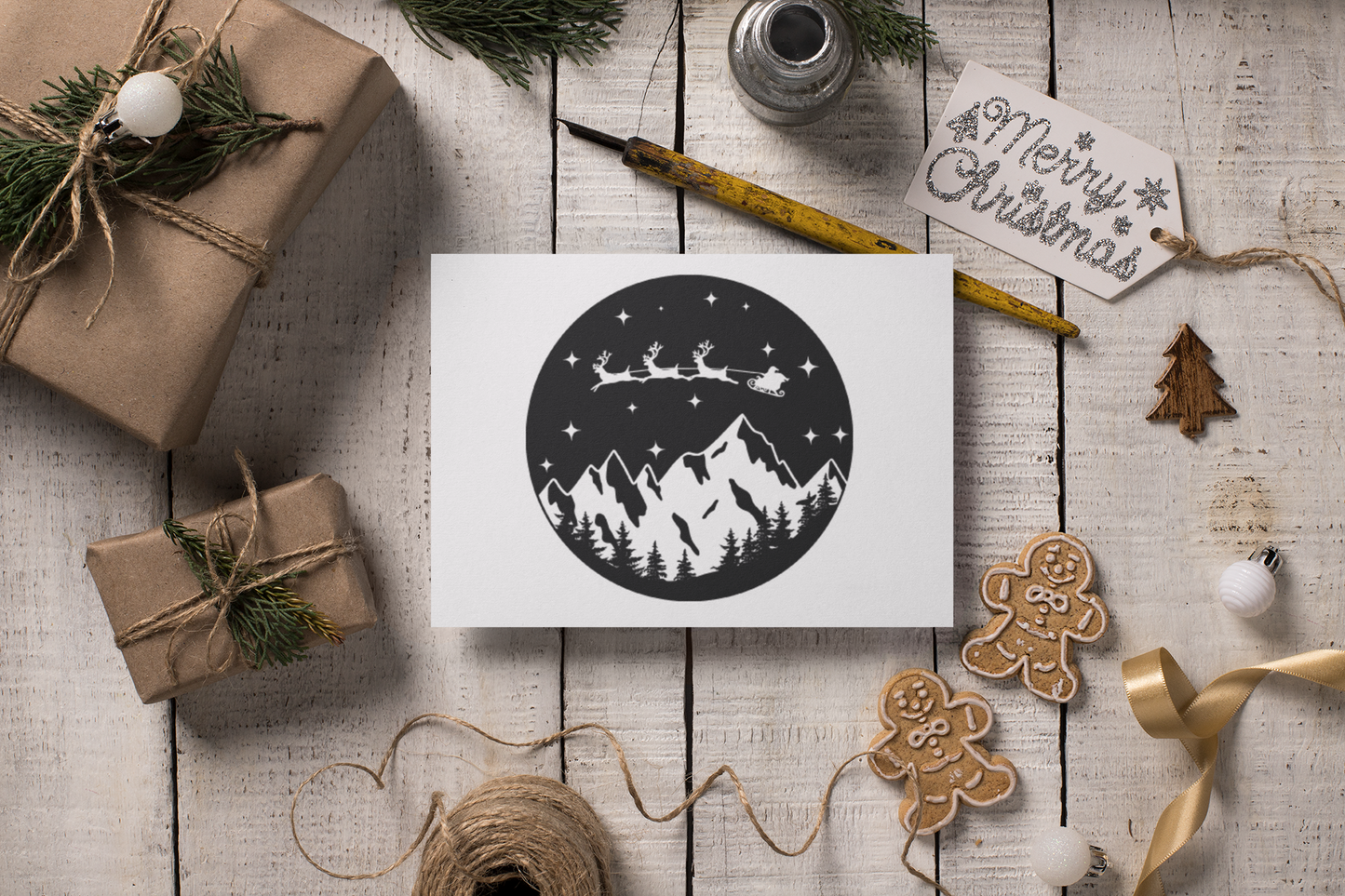 Santa Sleigh Christmas Seasonal Hammered Card & Envelope