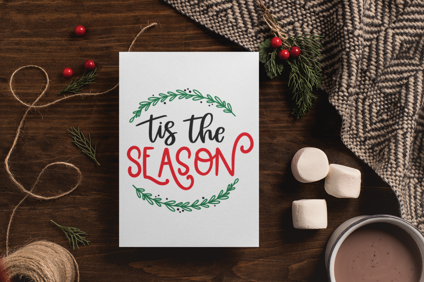 Tis the season Christmas Seasonal Hammered Card & Envelope