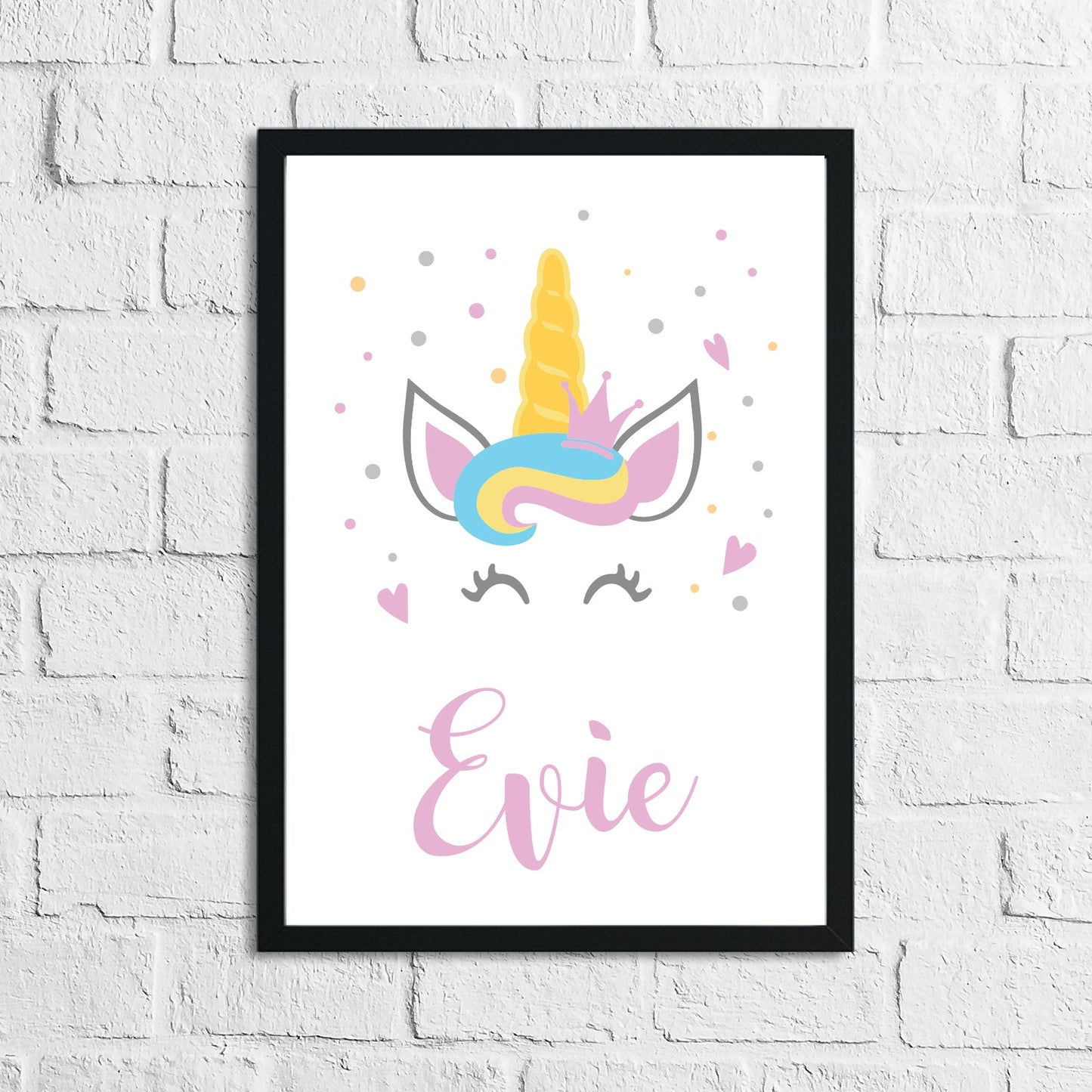 Personalised Pink Font Unicorn Name Children's Room Wall Decor Print
