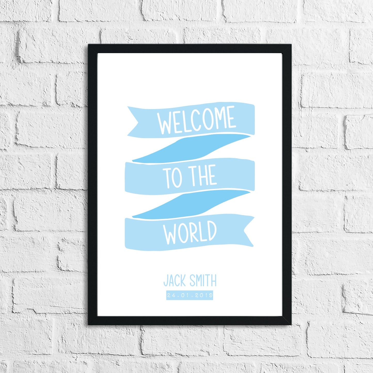 Personalised Welcome To The World Baby Boy's Blue Children's Bedroom Room Wall Decor Print