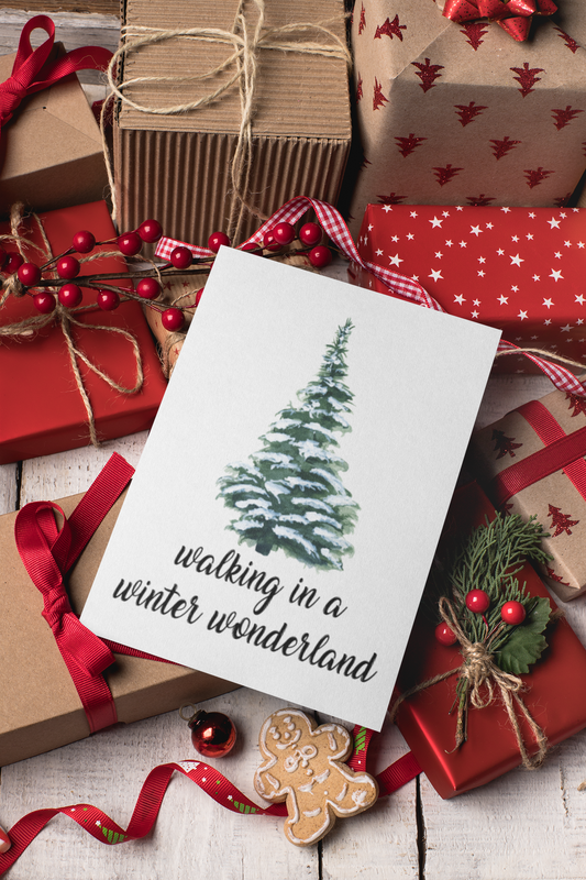 Walking In A Winter Wonderland Christmas Seasonal Hammered Card & Envelope