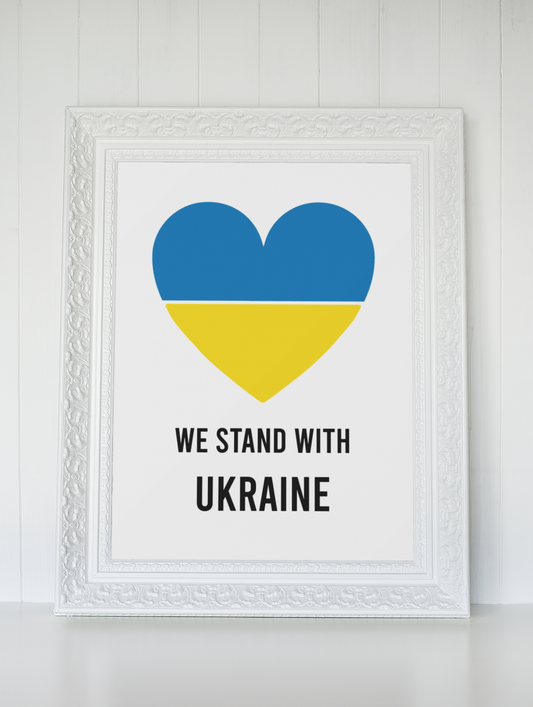 We Stand With Ukraine Heart Flag Print Room Wall Decor A4 Print - Donation To Ukraine Humanitarian Appeal