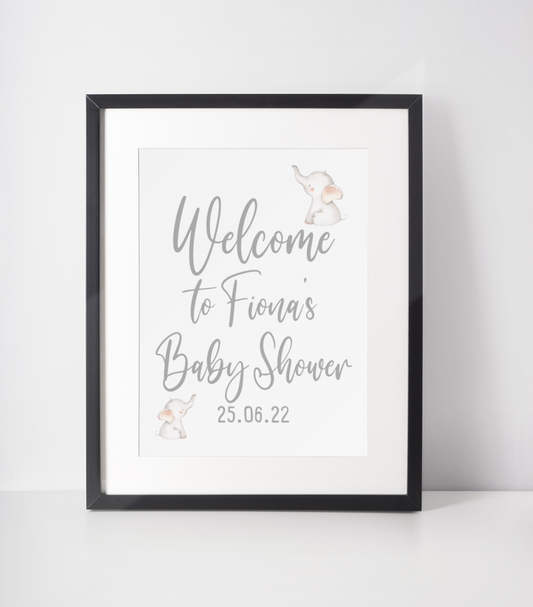 Welcome To Any Name Baby Shower Any Colour Wording Elephant Decor Print