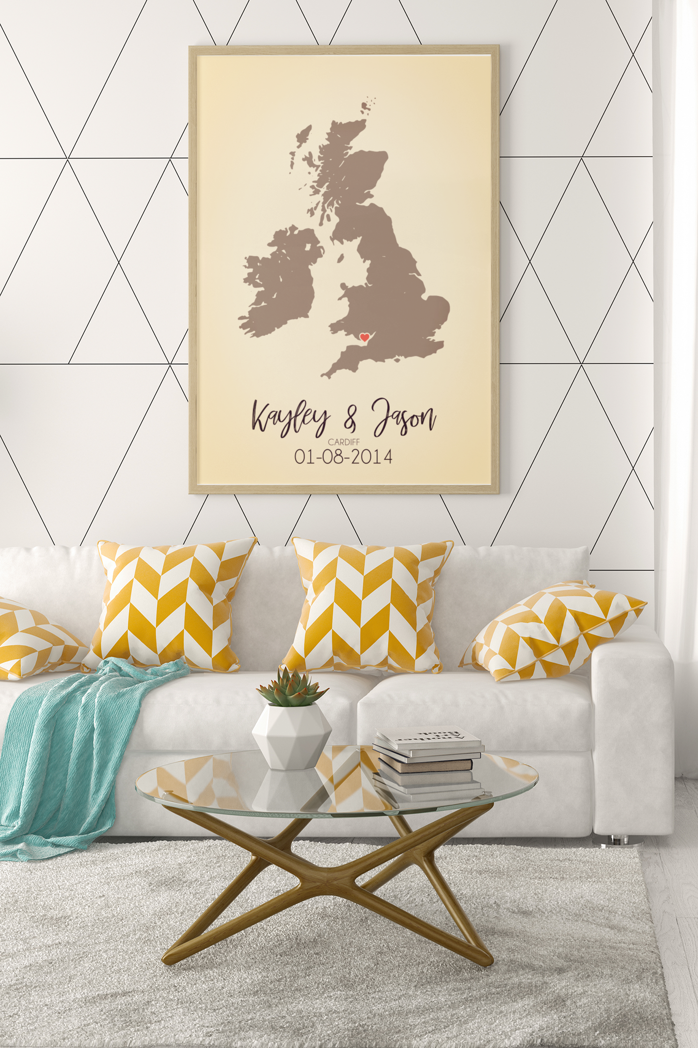 Couples United Kingdom Map with Special Dates & Heart Personalised 2022 Wall Decor Print with 10 New Styles