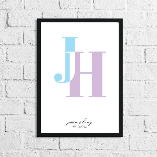 Personalised Colour Couple Initials New Home Wall Decor Print