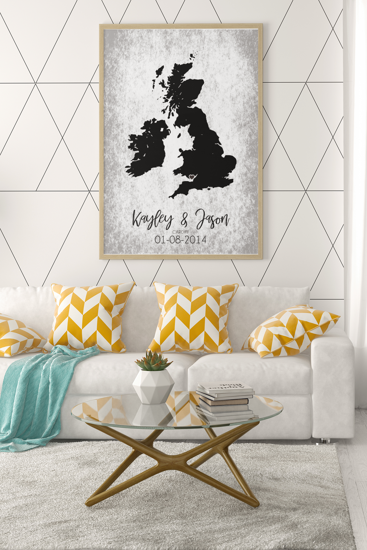 Couples United Kingdom Map with Special Dates & Heart Personalised 2022 Wall Decor Print with 10 New Styles