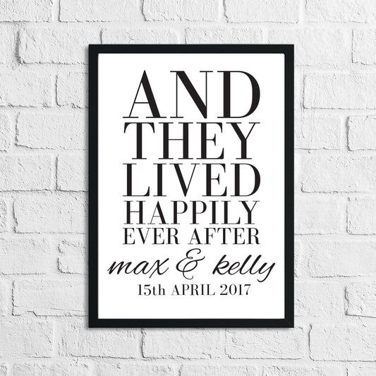 And They Lived Happily Ever After Custom Names & Date Print Home Wall Decor Print