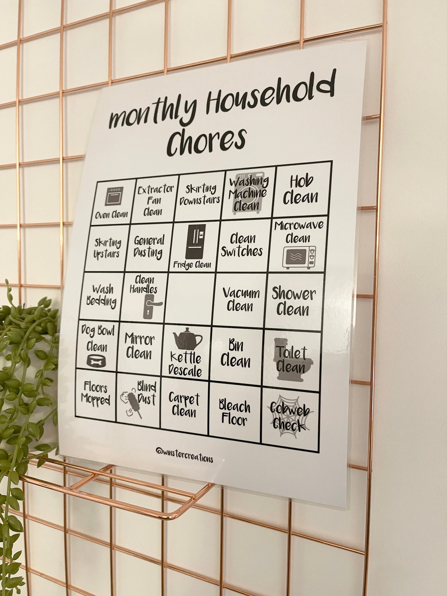 Personalised A4 Cleaning Monthly Household Chore Laminated Chart