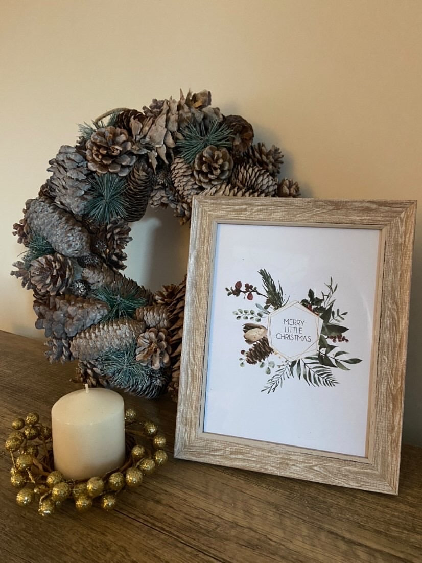 Custom Wording Christmas With the Surname Family Wreath Christmas Seasonal Wall Home Decor Print