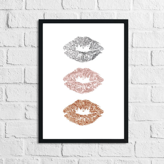 3 Metallic Kiss Lips Dressing Room Simple Wall Decor Print
