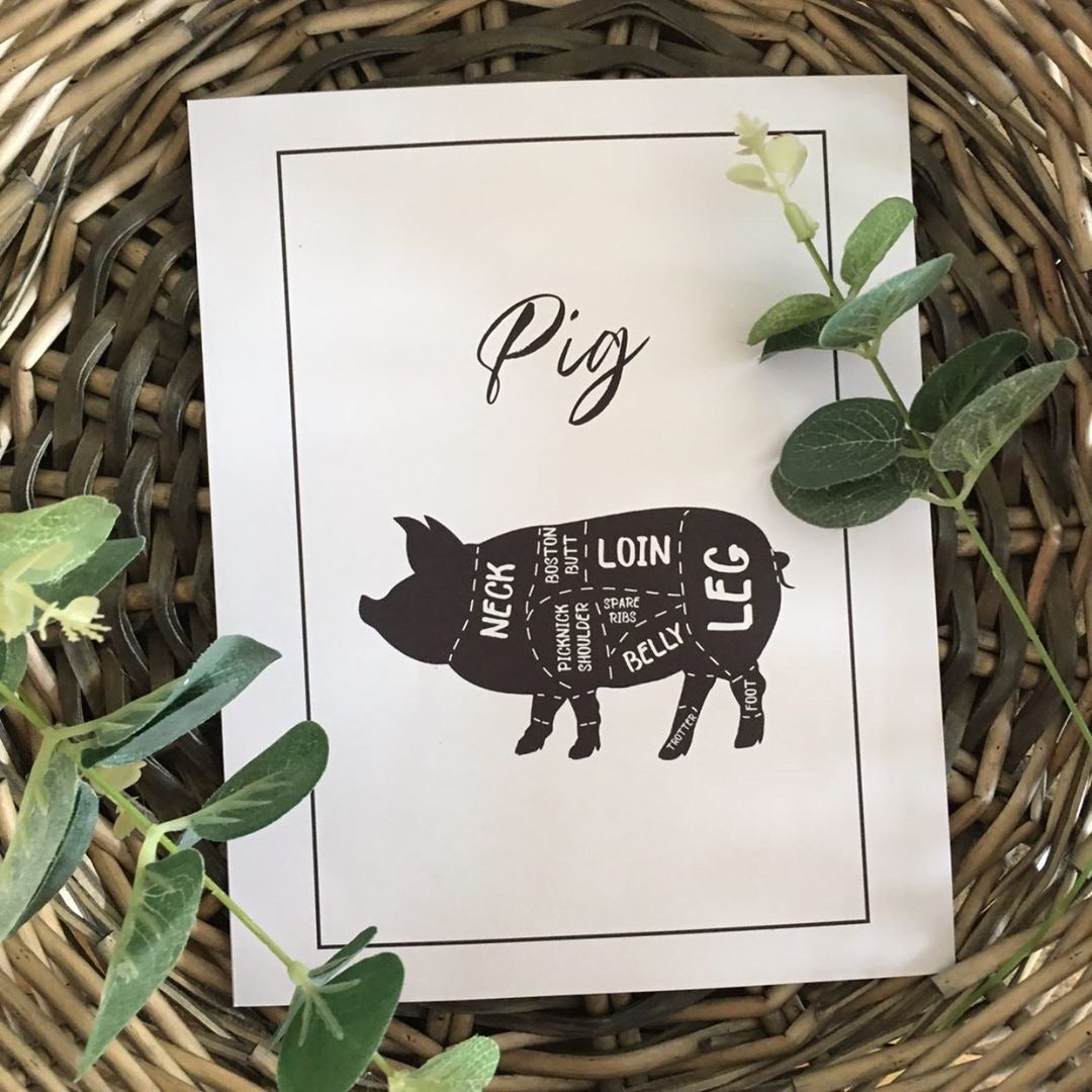 Pig Pork Cuts Simple Cool Kitchen Farmhouse Wall Decor Print