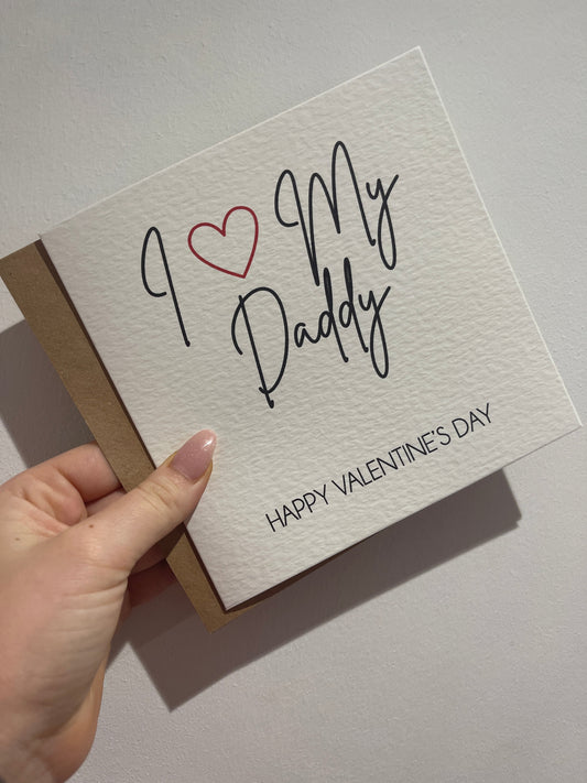 I Love Daddy or Mummy Valentines Day Funny Humorous Hammered Card & Envelope