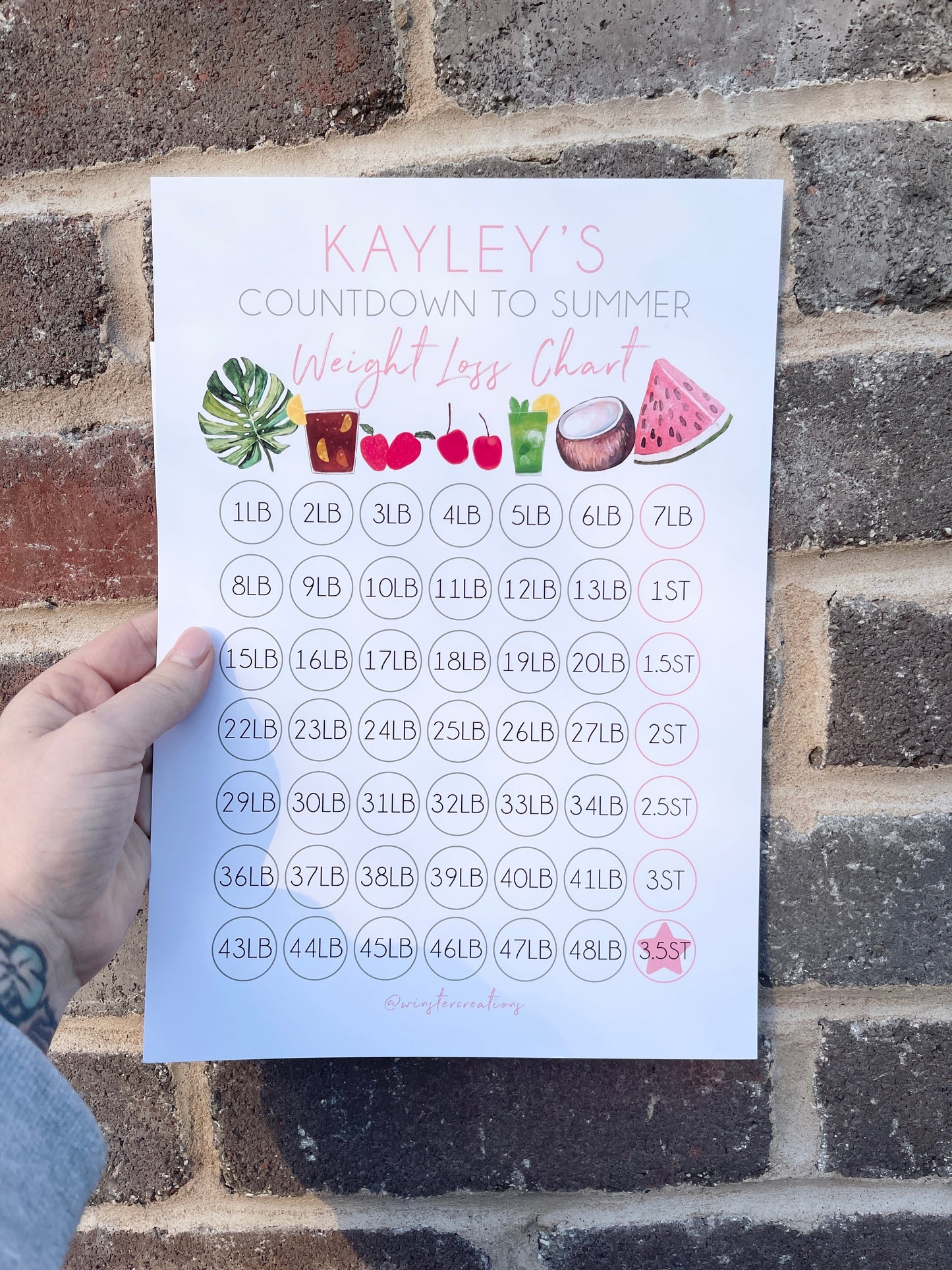 Personalised A4 Name Countdown To Summer Weight Loss Chart Tracker Print - st. lb Units