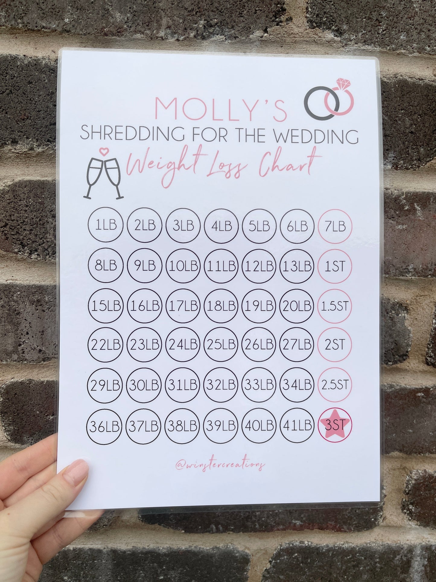 Personalised A4 Name Shredding For The Wedding Weight Loss Chart Tracker Print - st. lb Units