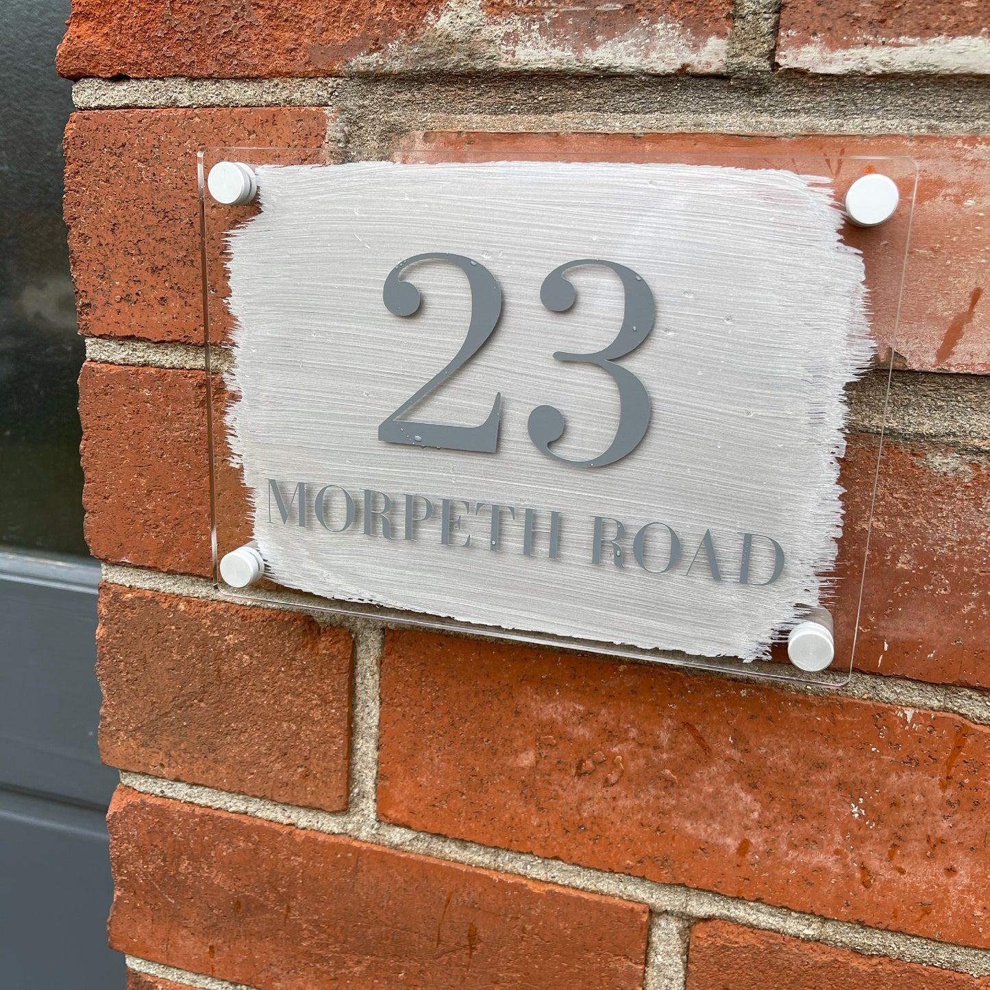 Silver Background House Name/Number High Quality Acrylic Outdoor Or Inside Sign Including Fixtures & Standoffs - Assorted Colours & Fonts (See Images)