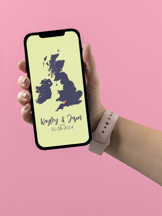 Couples United Kingdom Map with Special Dates & Heart iOS iPhone Personalised 2022 Digital Download Wallpaper Pack with 10 Exclusive Styles