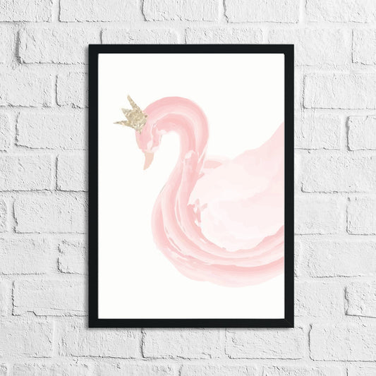 Pink Swan Water Colour Children's Room Wall Bedroom Decor Print