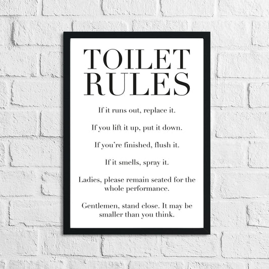 Toilet Rules Funny Humorous Bathroom Wall Decor Print
